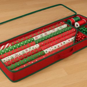 Long Wrapping Paper Underbed Storage Bag Gift Wrap Organizer Container With Pockets For Ribbons Bows Holiday Accessories