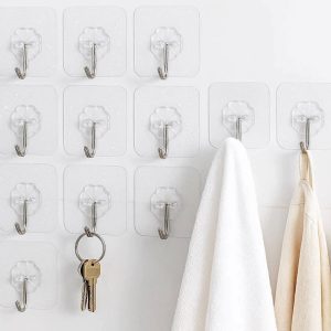 Heavy Duty Sticky Wall Hooks Waterproof Transparent Adhesive Hangers For Kitchen Bathroom Towels Robes Keys Set of 20