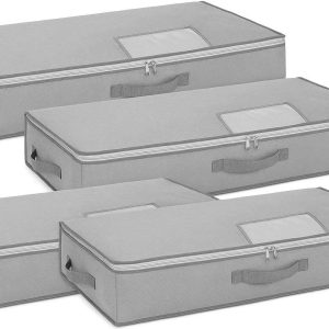 Fabric Underbed Storage Bags Breathable Clothes Organizer Bins With Reinforced Handles For Comforters Blankets Bedding Set of 4
